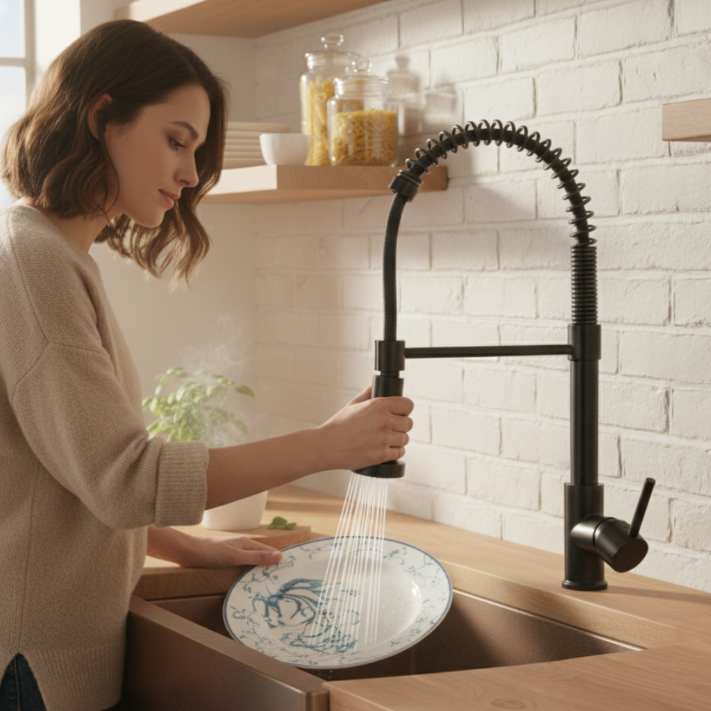 robinet-cuisine-ressort-douchette-extractible-deporte-vaisselle
